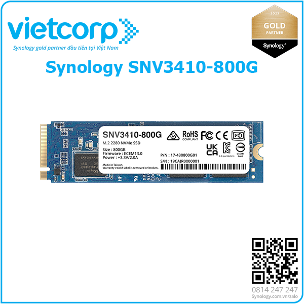 Ổ SSD NVMe Synology SNV3410-800G dung lượng 800 GB